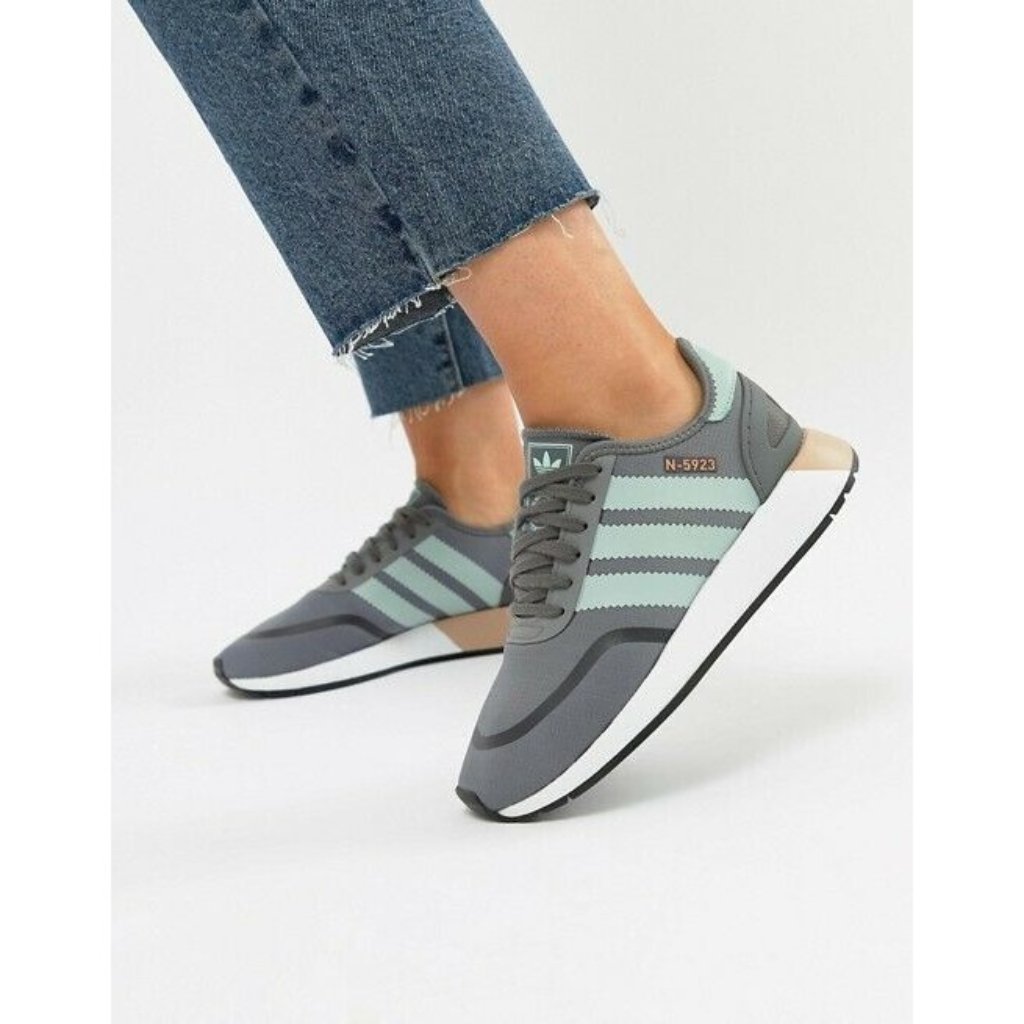 Adidas Originals N-5923 Gray Mint Green Stripes Lace Up Running Sneakers Men 9.5